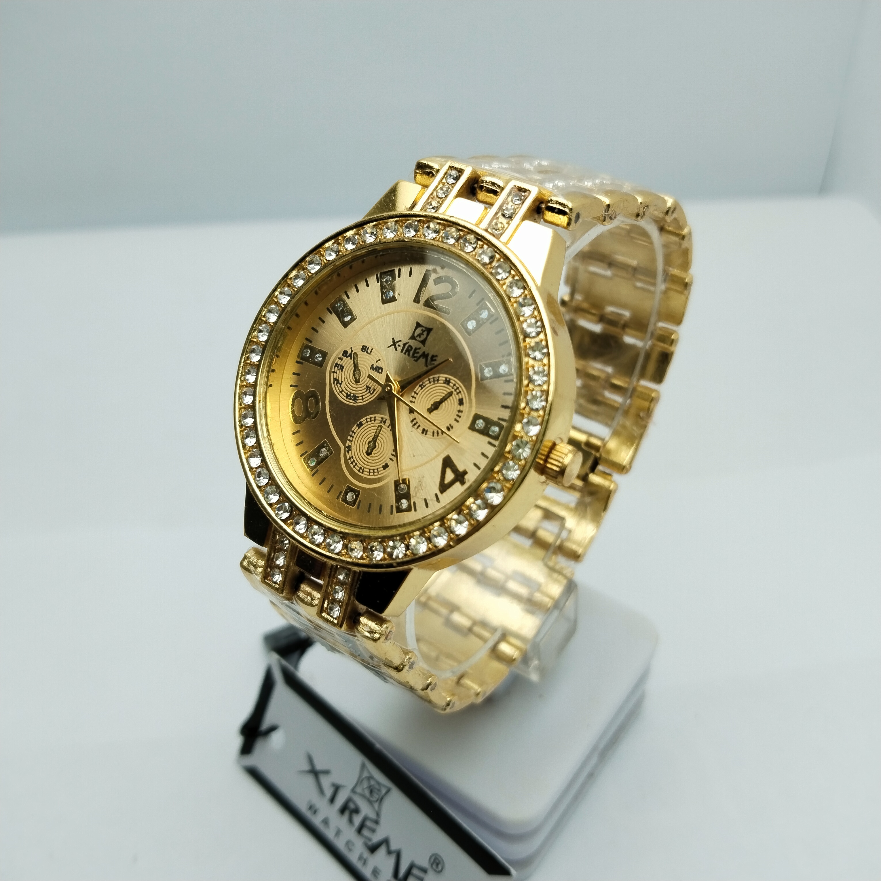 Fashionable Round Shape Stone Coated Stainless Steel Golden Color Watch For Women - Sold By Watch House
