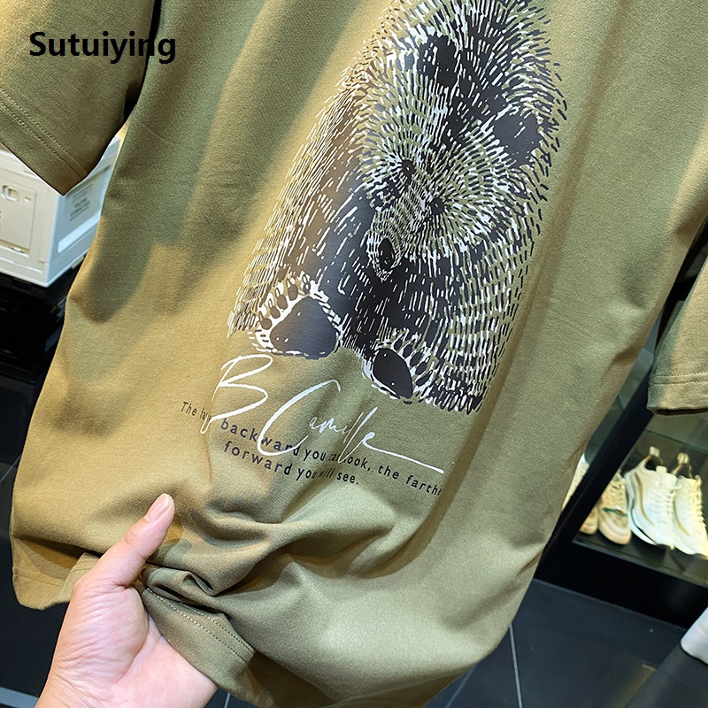 Sutuiying Fashion 260g breathable green short sleeved T-shirt for Hot Selling men's summer Instagram versatile loose Street top