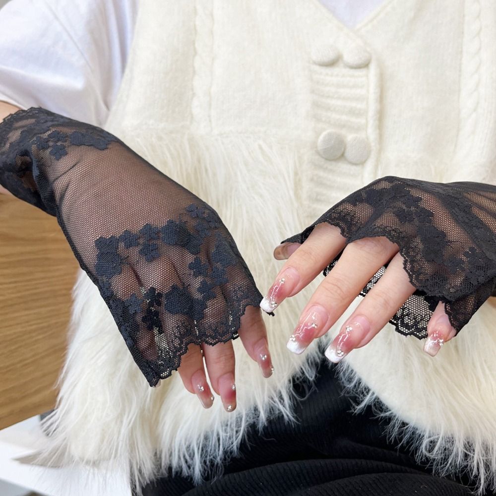 Gloves Half Finger Breathable Sunscreen Floral Mesh New Gloves Touch Screen Printed Gloves Party Summer Lace
