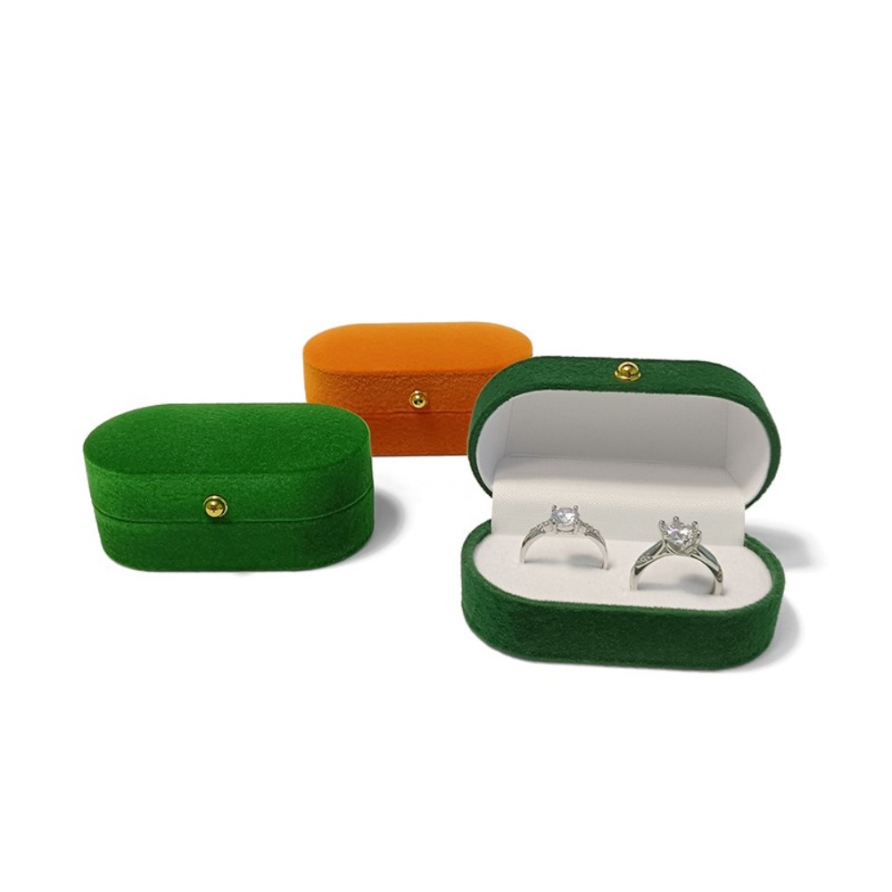 Fashion Vintage Style Double Slots Ring Box Jewelry Counter Display Portable Velvet Couple Ring Box Mini Solid Color Earrings Box