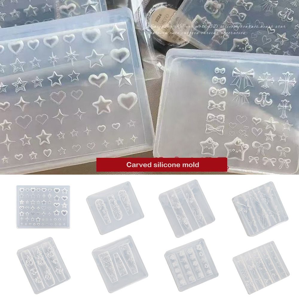 New Cute Bow Nail Art Molds Exquisite Template 3D Mold Silicone Stencil Heart Skirt Lace Silicone Material DIY Design Tools Nail Making