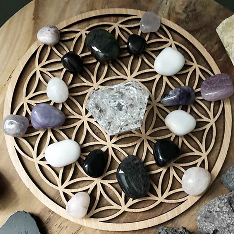 1PC Chakra Flower of life Natural Symbol Kinds Wood Round Edge Circles Carved Coaster For Stone Crystal Set DIY Decor CF8
