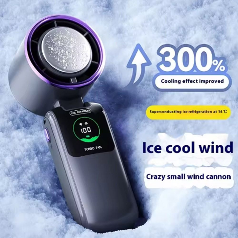 Portable Semiconductor Refrigeration Mini Handheld Fan 100 Speed Infinitely High-speed Foldable Desk Fan LED Display Low Noise Powerful Turbo Fan Summer