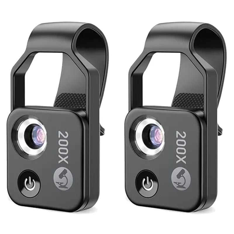 NAMUNY 2 Pcs 200X Cell Phone Microscope Accessory with Window Microscope, Portable Mini Digital Microscope with LED Light/Universal Clip