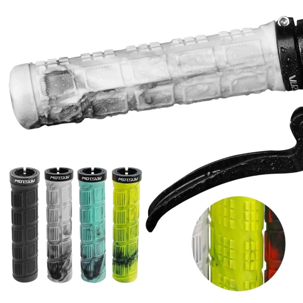 Durable Non-Slip Rubber Bicycle Grips Shock Absorbing Aluminum Alloy Lockring MTB Bike Handlebar Grips Waterproof Ergonomic Design Handle Bar Grips Cycling Accessories