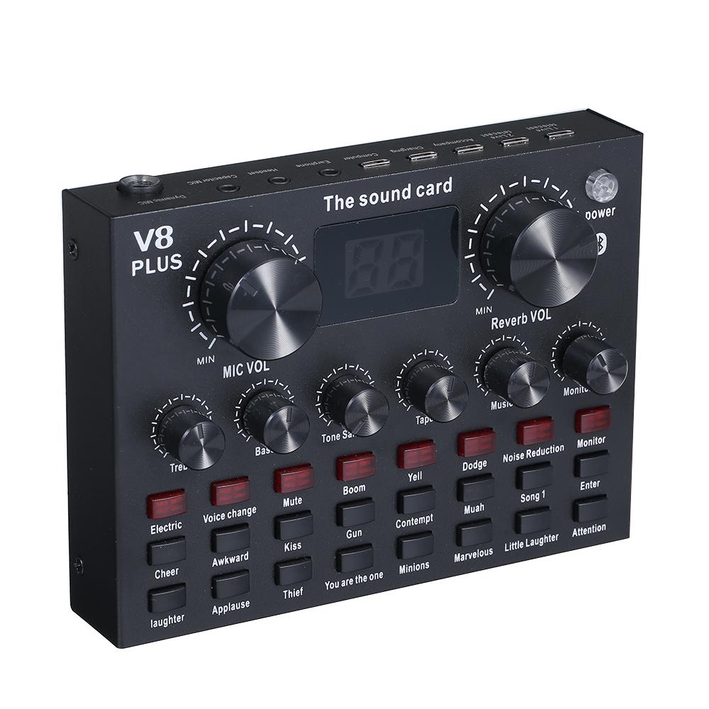 V8 plus Sound Card Audio Interface External Usb Live Broadcast Microphone .Sound Card For Computer Pc Mobile Phones Singing And Recording