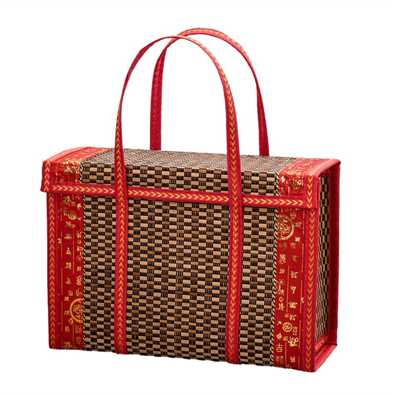 JAERBEE Fruit Basket Bamboo Woven Portable Simple Handheld Picnic Food Container Foldable Snacks Containers Kids 30x15x20cm,A