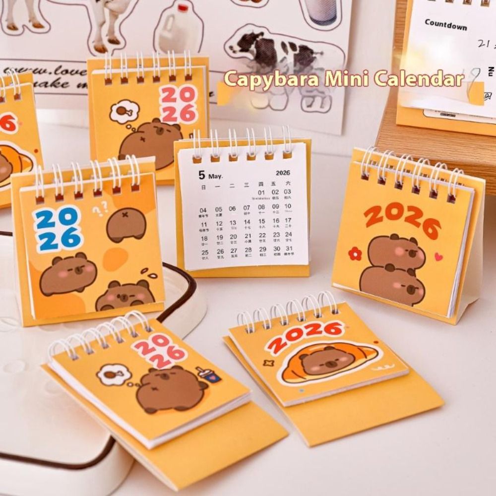 Cute Mini 2026 Desk Calendar Portable Cartoon Office Standing Flip Calendar Coil Calendar Office School Supplies
