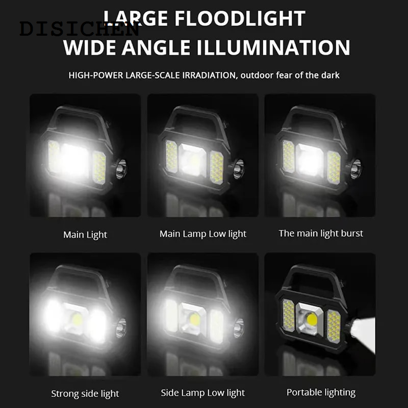 DISICHEN Solar Rechargeable Flashlight Zoomable Waterproof COB LED Torch Brightly Light Portable Powerful Lantern for Camping