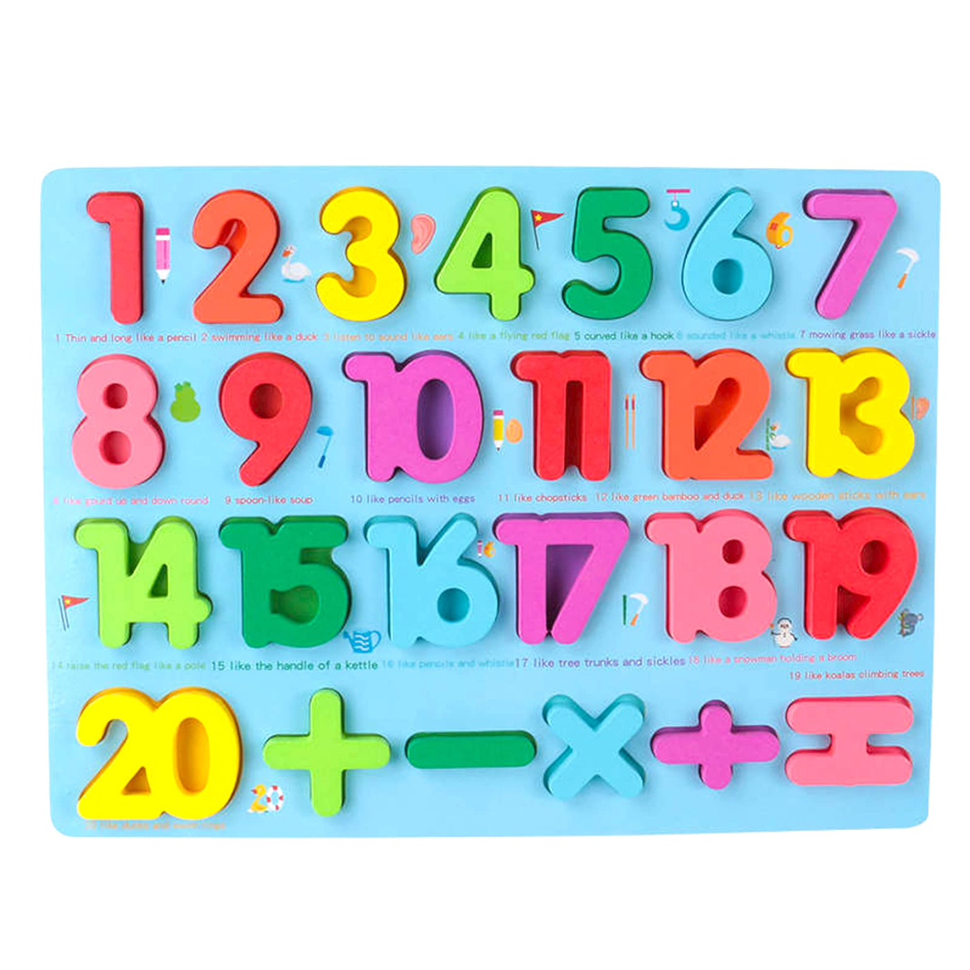 Wooden 123 Number Puzzles, Preschool Educational Learning Board Toys for 1-4 Years Old Kids Toddlers, Muticolor