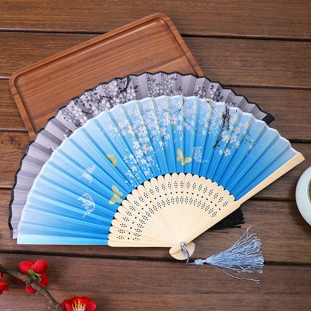 Vintage High Quality 1PC Silk Folding Art Craft Pattern Chinese Style Bamboo Hand Held Flower Fan Dance Hand Held Silk Fan Photo Prop Tool Folding Fan