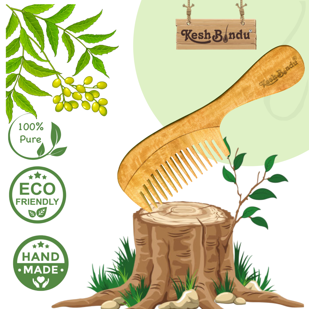 KeshBindu Neem Wooden Comb For Men & Women Suited For All Hair Types (Tail Comb)