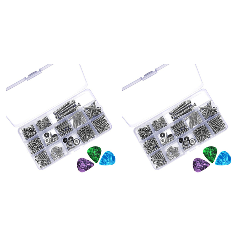 FORIDE 2 Set Electric Guitar Screw Kit Sorting Box for Electric Guitar Bridges Pickups 6 Pieces of Random Color Guitar Picks