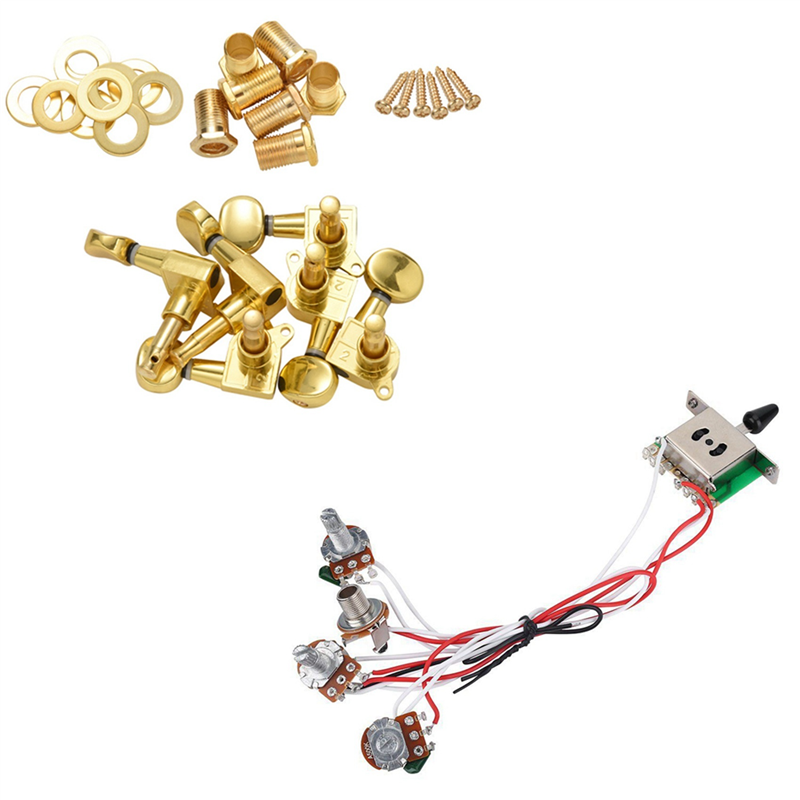 ARELENE 6 Pieces Guitar String Tuning Key Pegs/ Knobs with Pots for Strat Guitar PreWired 1 Volume 2 Tone Control