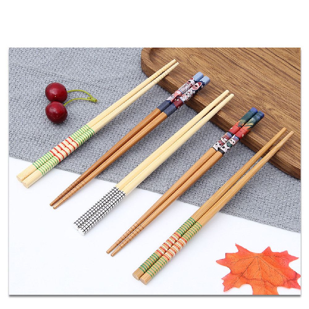 5pairs Home Family Suit Tableware Printing Mildew Proof Bamboo Chopsticks Chopsticks Wooden
