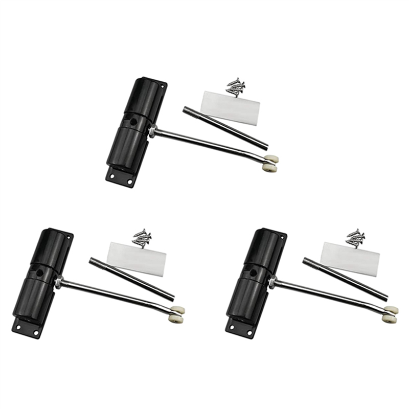 FORIDE 3X Door Closer Household Black Belt Wheel Adjustable Automatic Door Closing Light Zinc Alloy Spring Door Closer