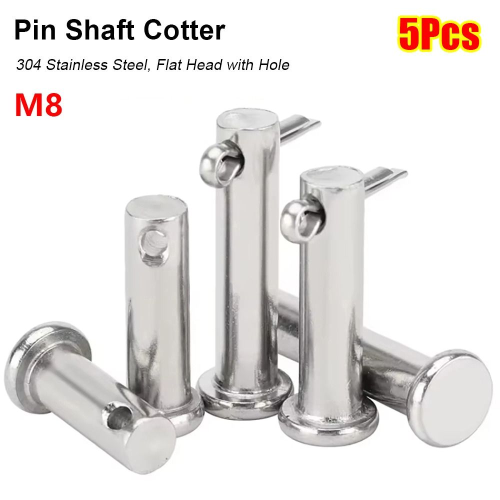 5Pcs/Set Durable M8 Pin Shaft Cotter Flat Head 304 Stainless Steel Positioning Pin Cylindrical with Hole Plug Pin Set