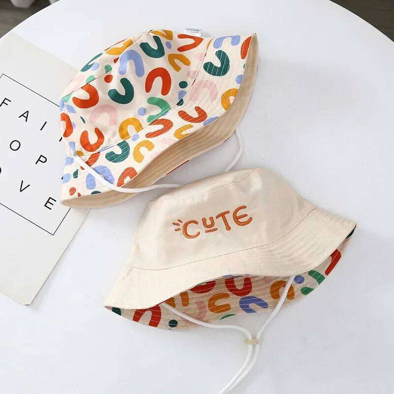 Double Sided Baby Bucket Cute Letter Embroidered Children Boys Girls Fisherman Panama Cap Summer Outdoor Kids Sun Hat