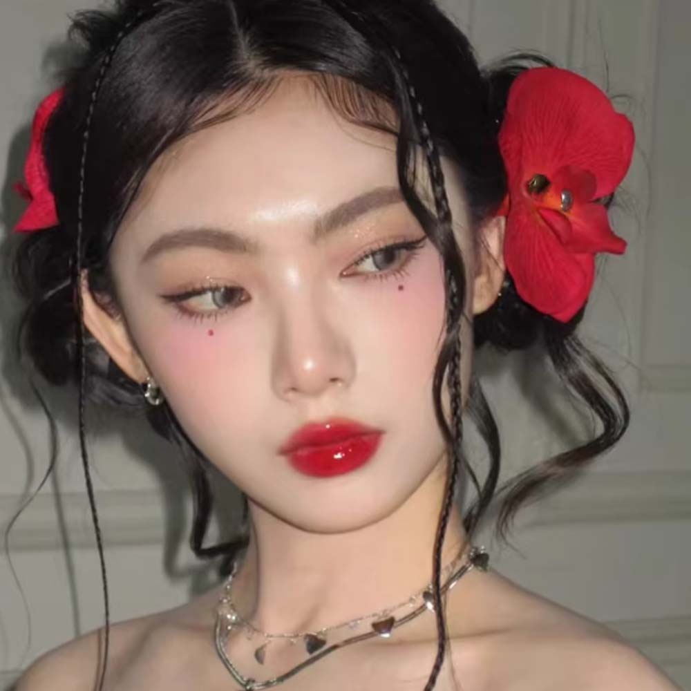 3pc/set Hair Accessories Sweet Butterfly Orchid Hair Clip Cloth Red Bride Flower Side Clip Alloy Chinese Style Hairpin Spring