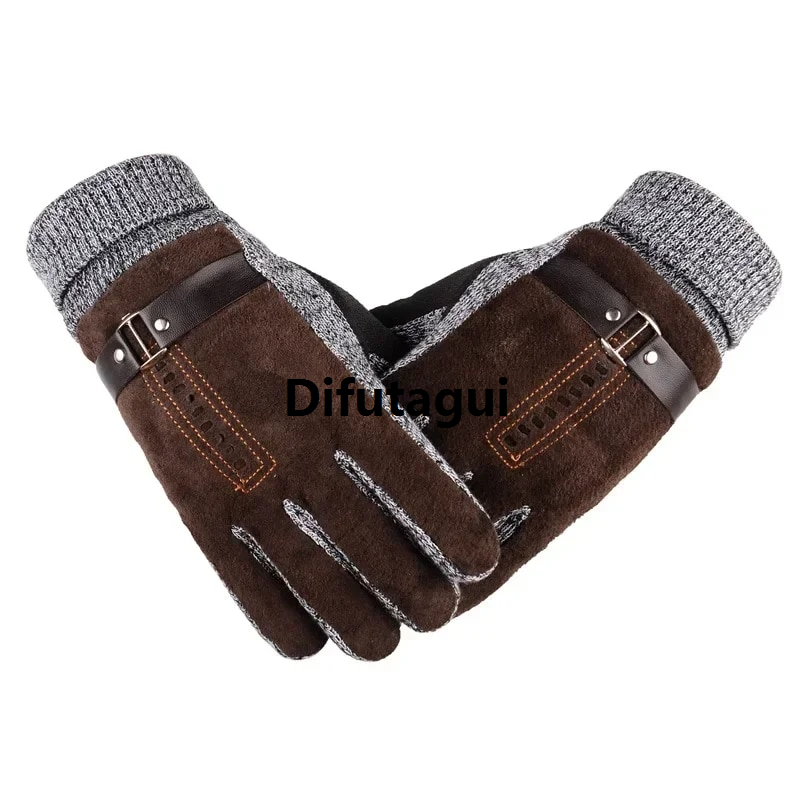 Difutagui New specials 2023 Winter Men's Warm Gloves Genuine Suede Pig Leather Profesional Gloves Mittens Male Thick Bike Motorcycle Gloves Men Knitted Guantes
