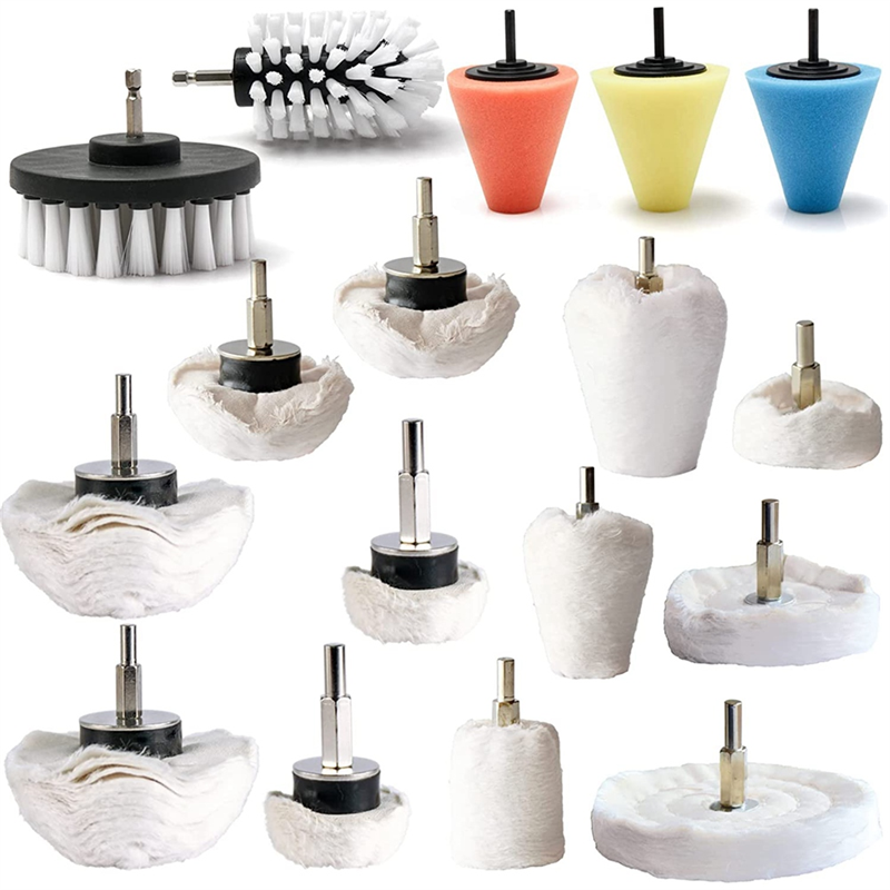 Polishing Pad Buffing Wheel Kit 17Pack, Buffing Pads Wheel Polishing Kit For Metal Aluminum Stainless Steel Chrome Wood Plastic Etc