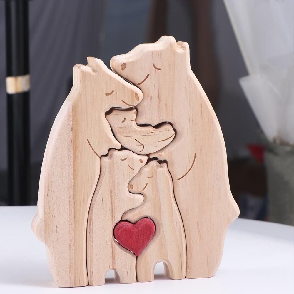 Creative Wooden Bear Family Theme Art Puzzle Personalised Funny Art Heart Puzzle Solid Color Cute Family Name Puzzle Family