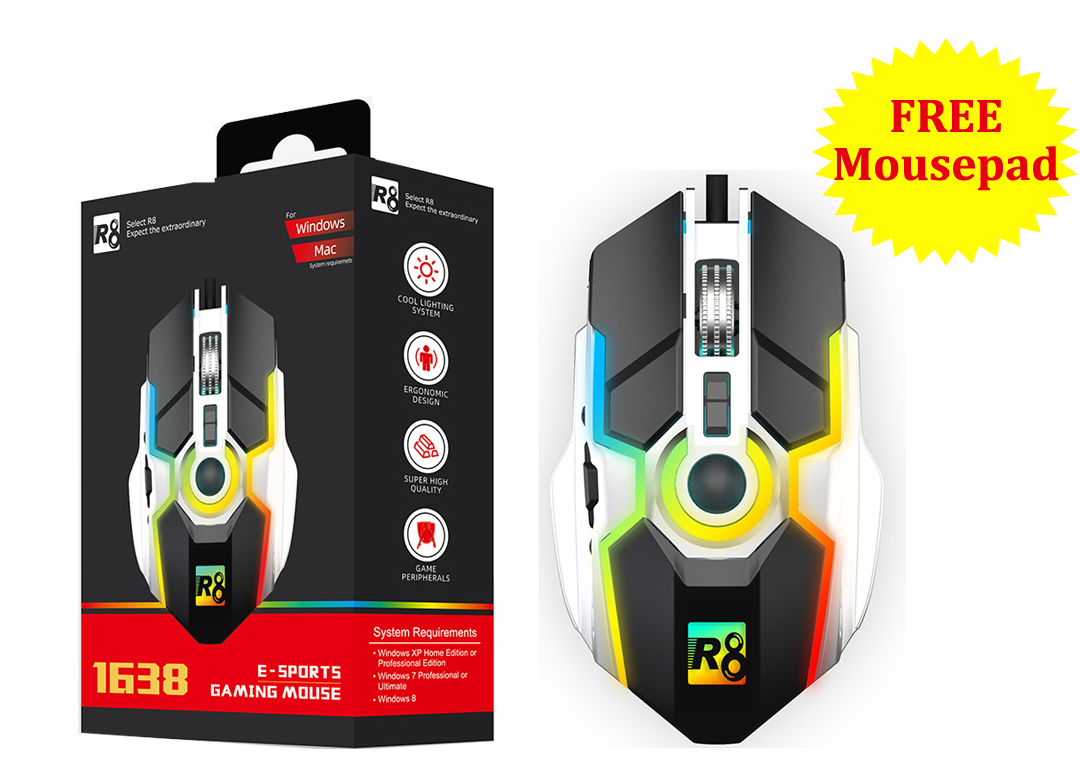 R8 1638 Gaming Mouse | Cool Lighting | 7200 DPI