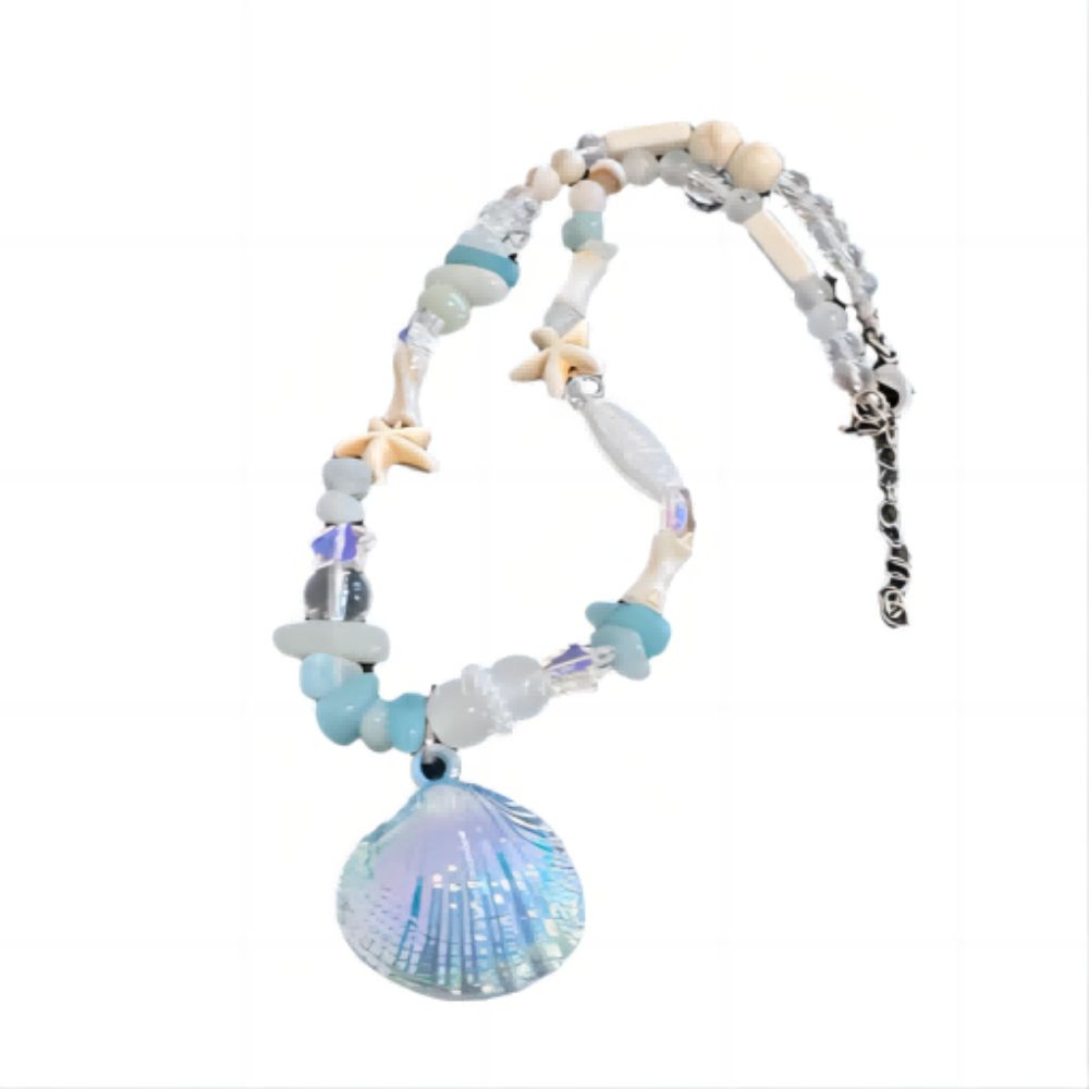 Light Luxury Choker Shell Necklace Ins Niche Design Mixed Material Beaded Necklace Blue Shell Clavicle Chain for Spice Girl Style