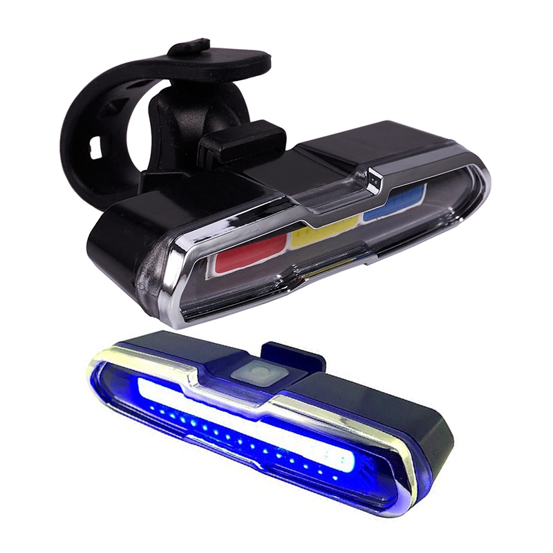 JAERBEE USB Rechargeable Front Rear Bicycle Light Red - White - Blue Light Color & LED Bike Tail Light Red & Blue