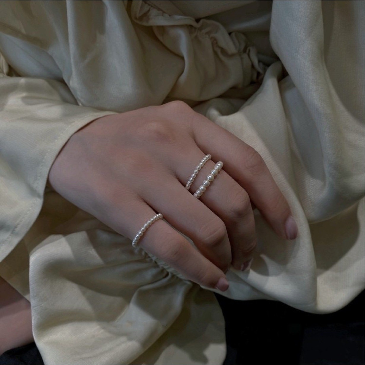 【New arrival】Gentle Wind Extremely Fine Stacked Dai Bei Zhu O White Strong Light 14K Gold Plated Index Finger Ring Tail Ring Women's Online Shop Gift