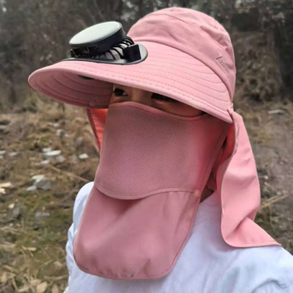 Solar Fan Bucket Wide Brim with Neck Flap -Adjustable Cooling Hat for Men Women Outdoor Fishing Hiking Camping UV Protection