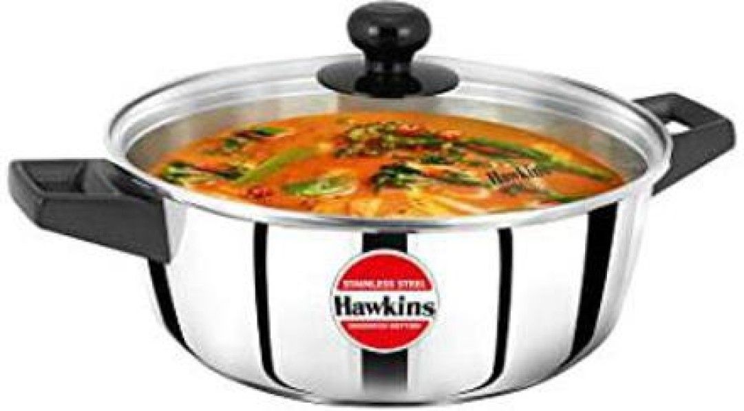 Hawkins Stainless Steel Cook And Serve Bowl With Glass Lid Pot 24.1 Cm Diameter 3 L Capacity With Lid (Stainless Steel, Induction Bottom) (SSCB30G)
