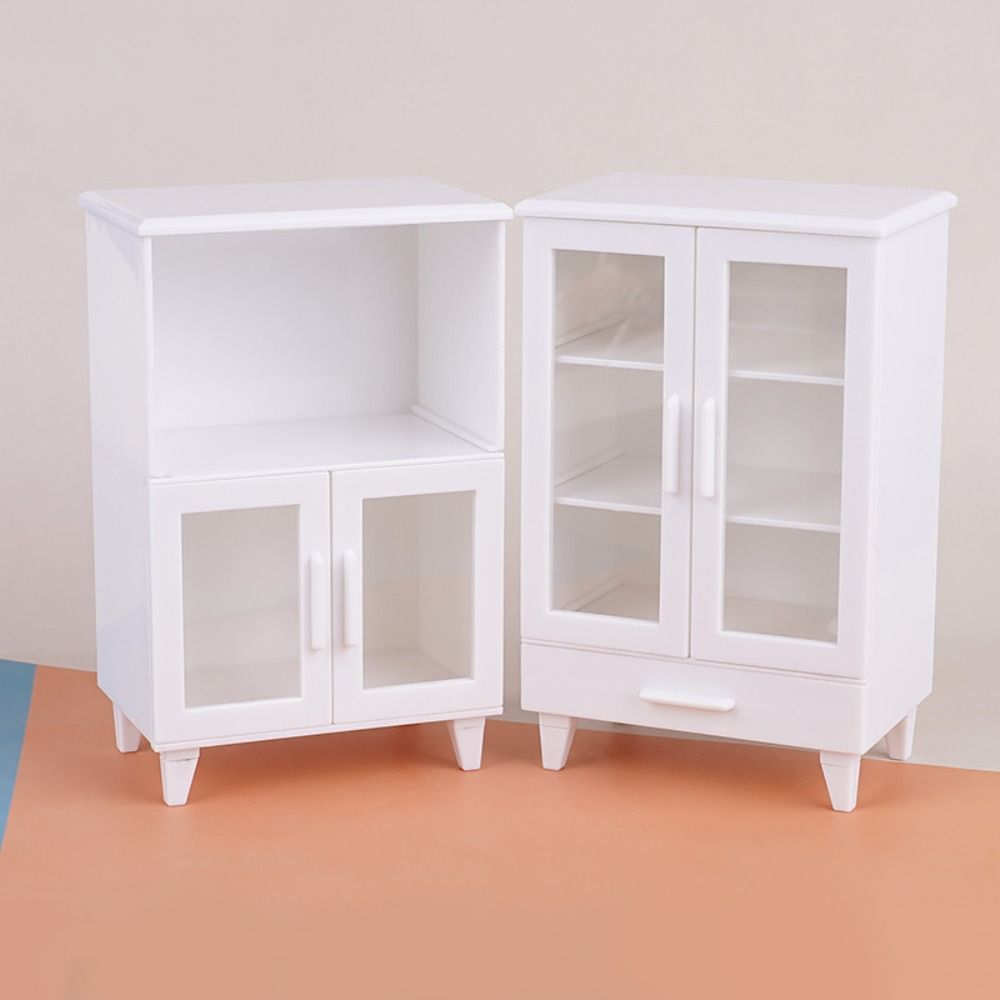 Play House :12 Scale Dollhouse Cupboard Mini Furniture Model Toy Miniature Storage Lockers White Scene Decor Doll Display Cabinet Girls Gift