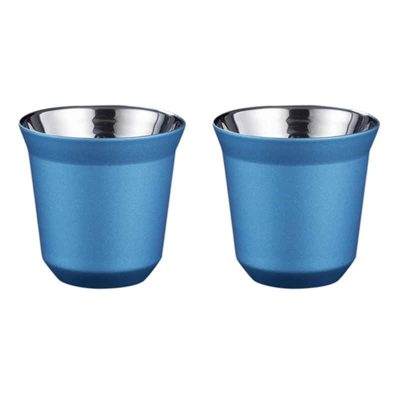 FORIDE 2X 80Ml Double Wall Stainless Steel Espresso Cup Insulation for Coffee Cup Capsule Shape Coffee Mugs,C