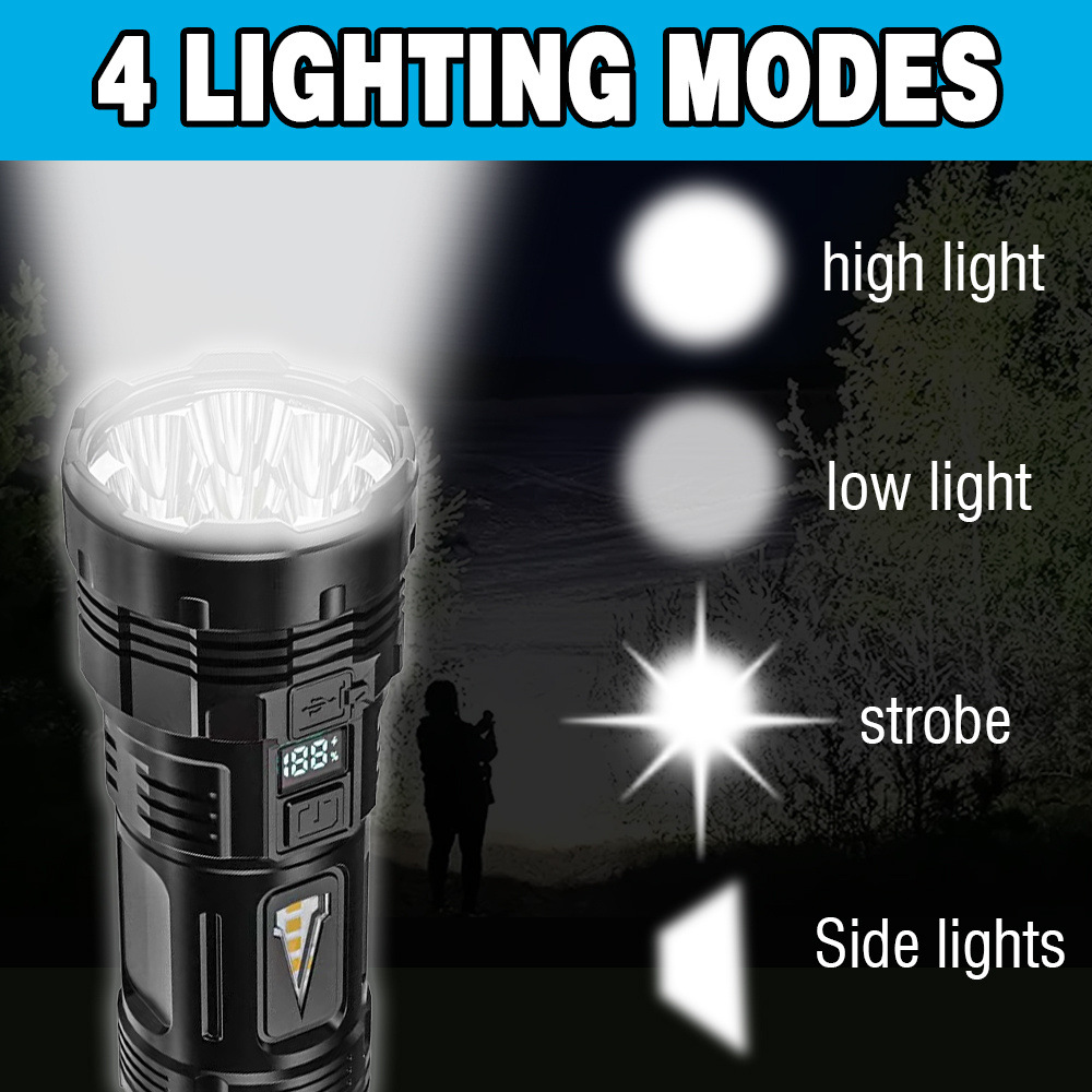 Fashion 2024 New 7*LED Super Bright Flashlight Rechargeable Built-in Torch Tactical Lantern Outdoor Work Light Camping Fishing Light