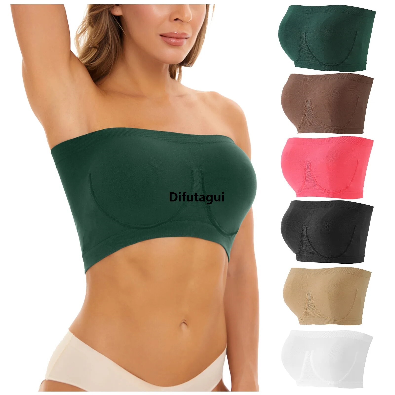 Difutagui New specials Sports Bras For Women Plus Size Strapless Bra Bandeau Tube Profesional Padded Top Stretchy Yoga Fitness Bra Elastic Boob Bandage Solid Color