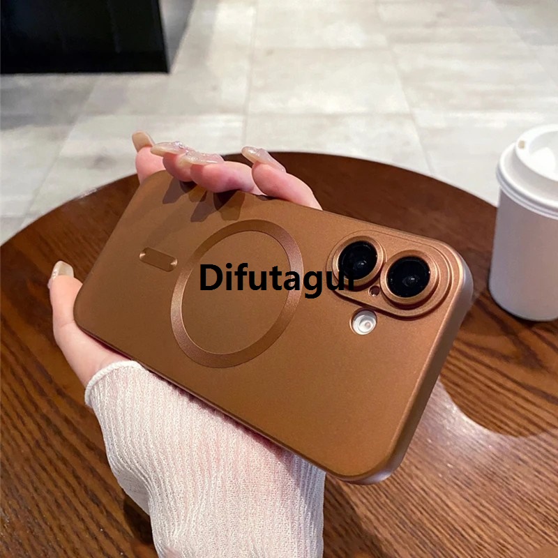 Difutagui Desert Titanium metallic paint silicon magnetic phone case for iPhone Luxury 16 15 14 13 12 11 Pro Max Plus magsafe charging soft cover