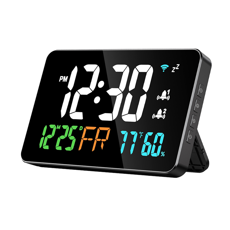 Digital Clock Alarm Clock WiFi Clock Extra Large Letters, Temperature and Humidity, Calendar, Week, 4-Level Brightness