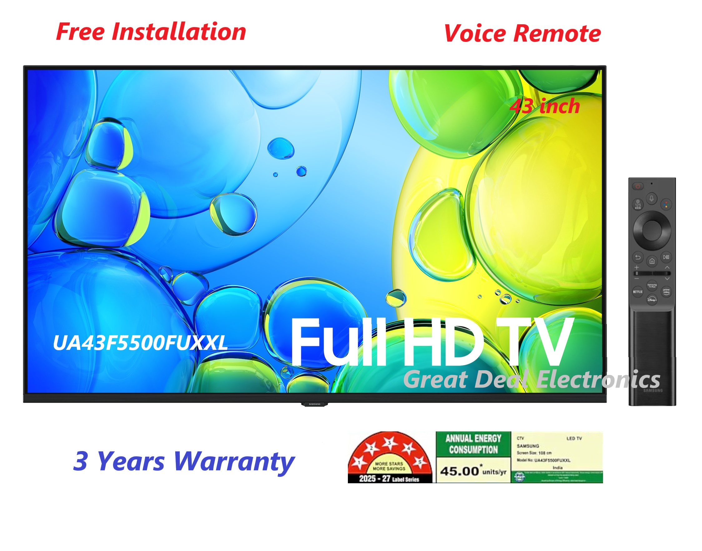 Samsung 43" FHD Smart Tv with Voice Remote- UA43F5500FUXXL