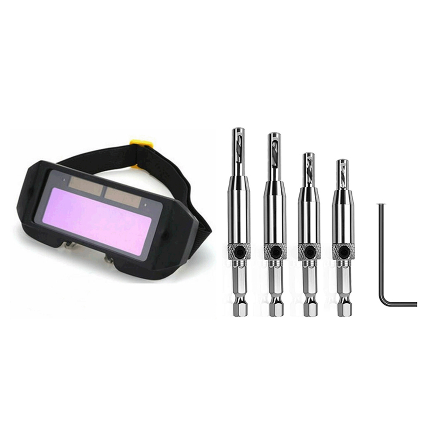 NAMUNY 1Pcs Auto Darkening Welding Helmet & 1 Set Self Centering Hinge Core Drill Bit Set for Woodworking