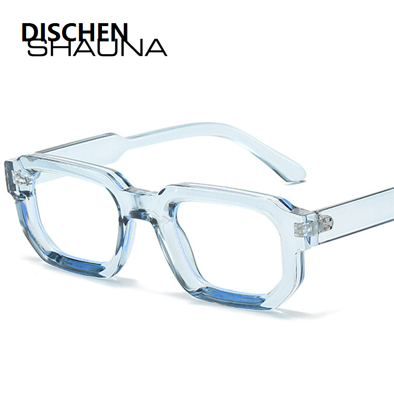 DISCHEN New style SHAUNA Ins Popular Fashion Polygon Square Women Glasses Frame Clear Anti Blue Light Eyewear Optical Men Red Blue Frame