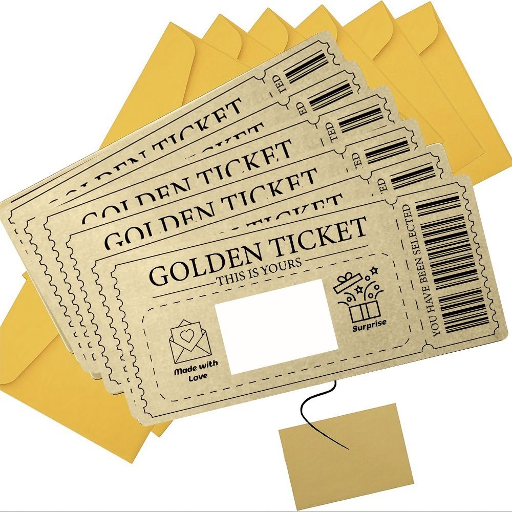 New Scratch Off Ticket Golden Ticket Scratch-off Card Raffle Gift Surprise Scratch-off Card with Envelope Party Favor Cinema Voucher for Birthday