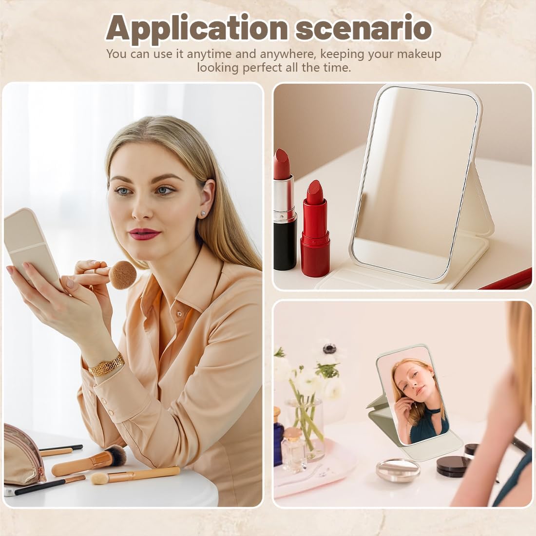 Mini Portable Foldable Pocket Makeup Mirror - Lightweight Travel Vanity Mirror for Women with Adjustable Stand Design