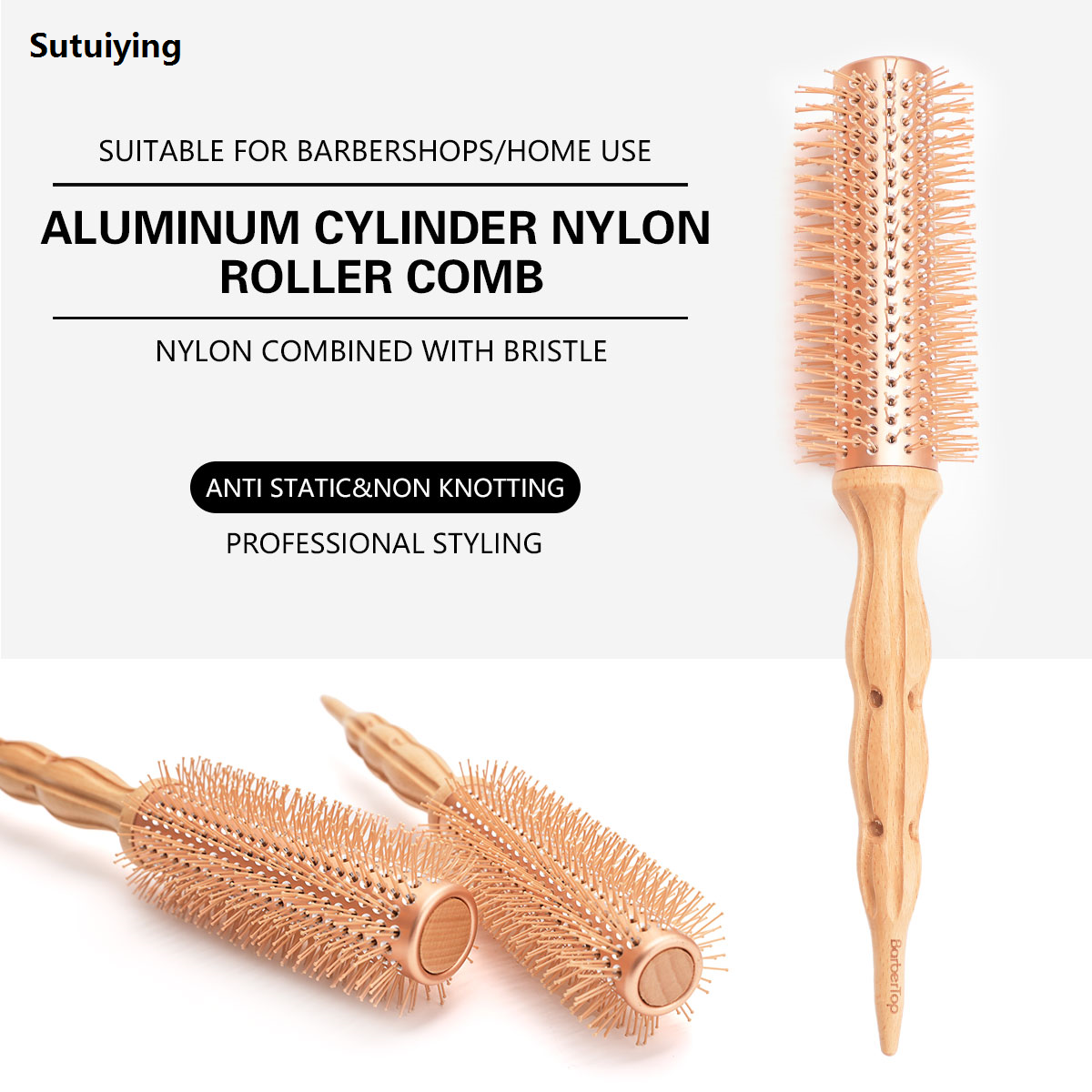 DISICHEN New 1/5pcs Wooden Round Barrel Hair Comb Hair Brush Nylon Comb Cylinder Curly Hair Comb Aluminum Tube Salon Hair Styling Tool Luxury