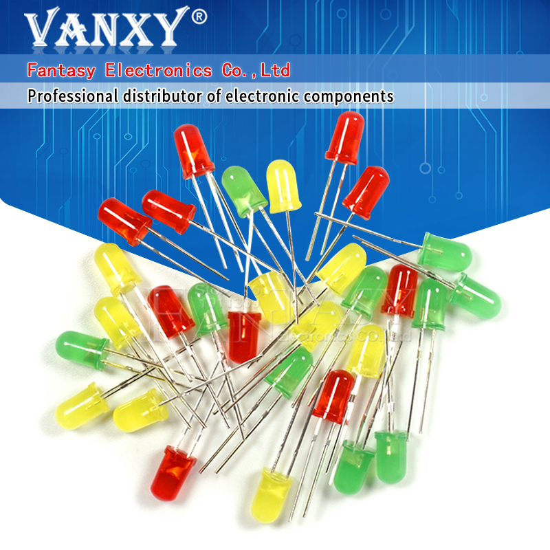 3Colors*10PCS=30PCS 5mm LED Diode Light Assorted Kit Yellow Red Green component diy samples kit new and original