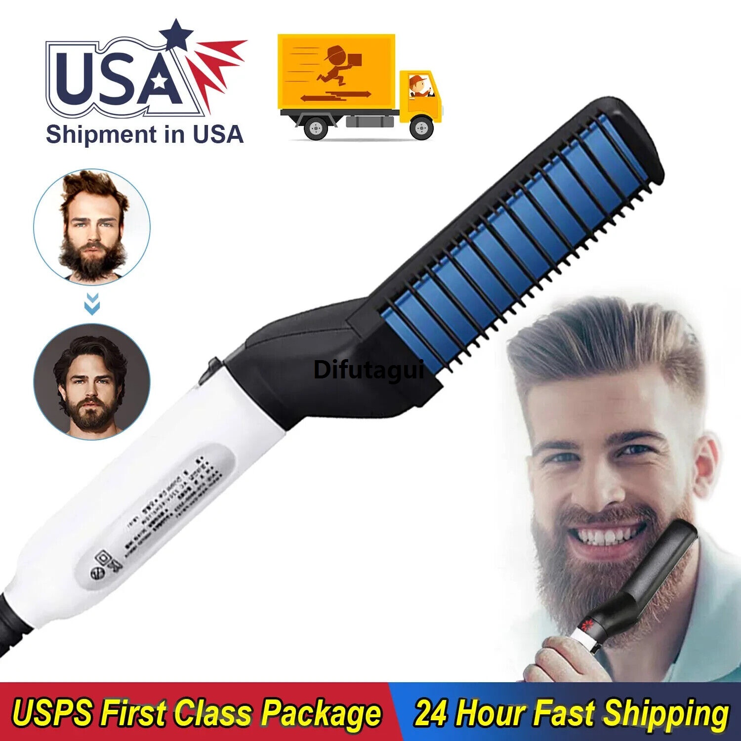 Difutagui Multifunctional Quick Hair Beard Straightener Men's Hair Straightening Affordable Flat Iron Heated Hair Comb Electric Men Hair Beard Styler
