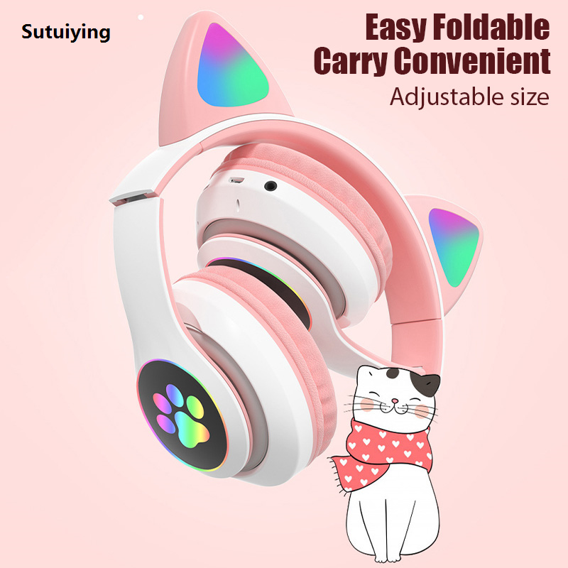 Sutuiying Wireless Headphones Bluetooth Earphones Stereo Music Earbuds Sports Gaming Headset with Mic Dazzling Lights for Phones Laptop PC
