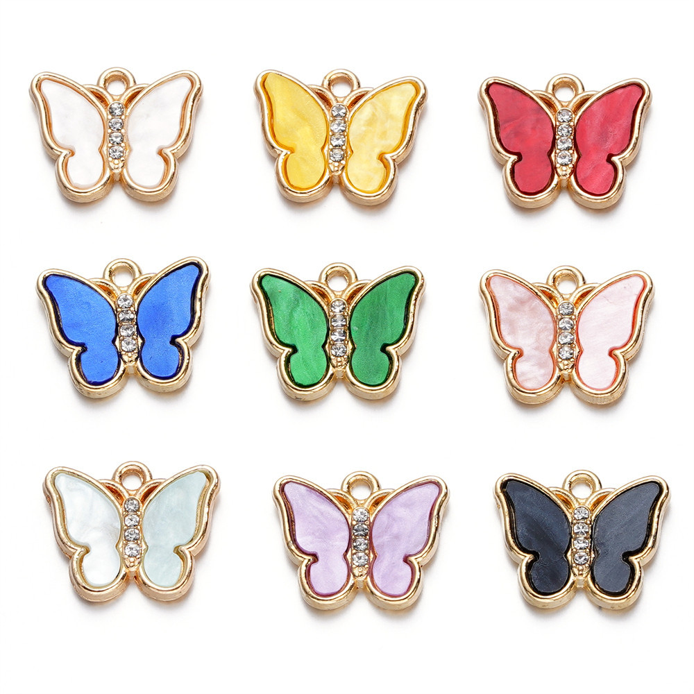 St. kunkka 10Pcs Alloy Point Diamond Pendant Natural Shell Butterfly Pendant for DIY Jewelry Pendant Making