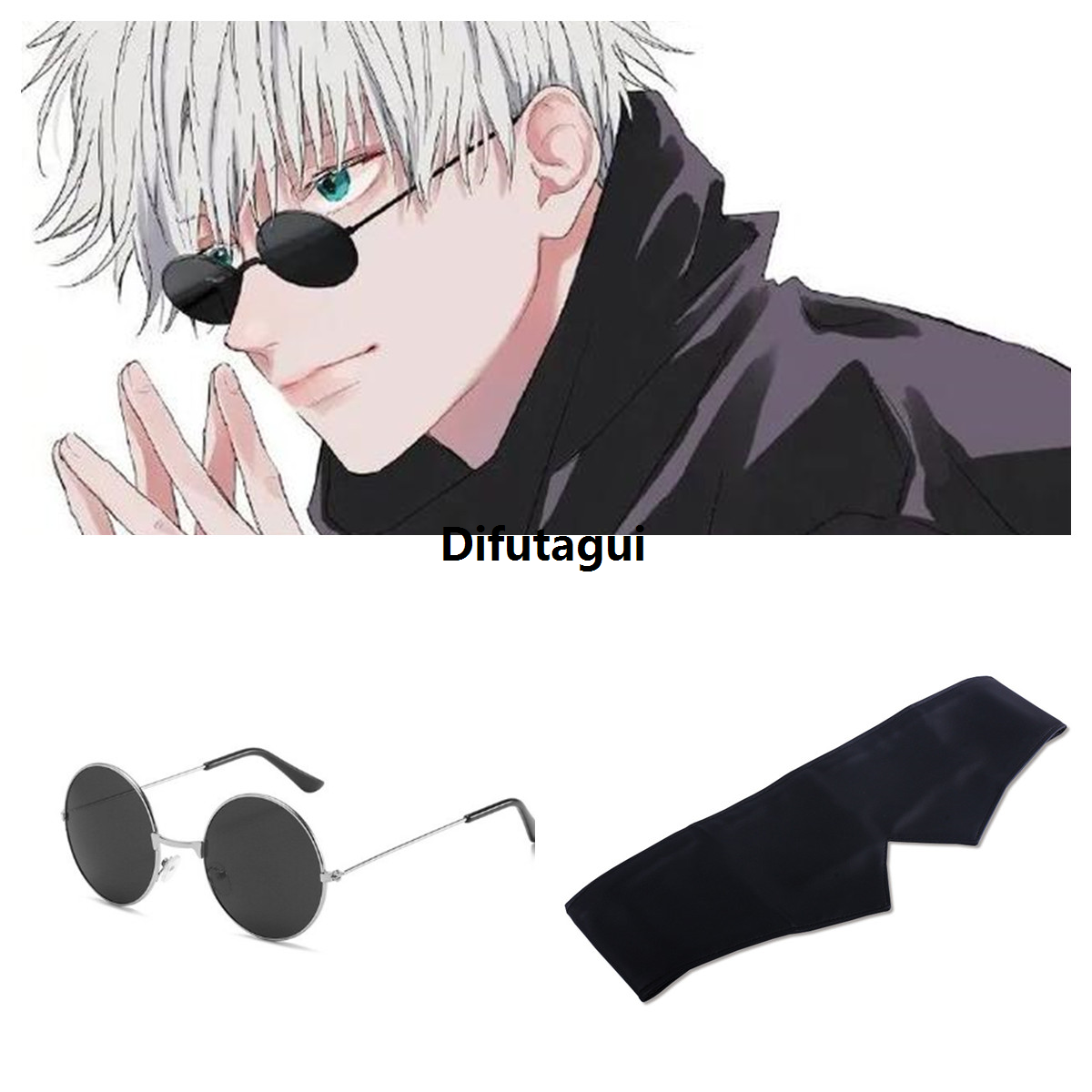 Difutagui ACE Anime Jujutsu Kaisen Gojo Satoru Cosplay Props Black Glasses New style Steampunk Round Frame Eyewear Sunglasses Accessories Men Women