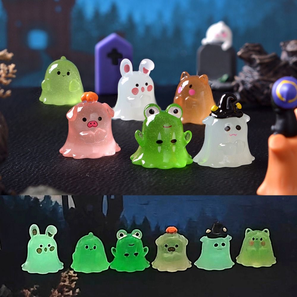 Funny Small Animal Halloween Ornaments Cute Cartoon Luminous Rabbit Micro Ornaments Mini Pig Miniature Figurine Halloween